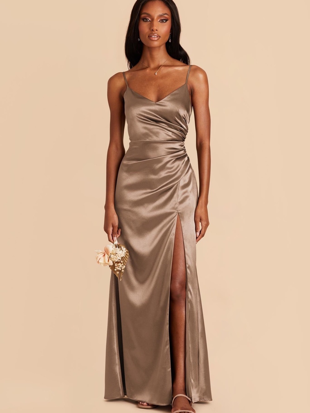 NWT Birdy Grey Catherine Dress Shiny Satin Mocha Brown Bridesmaid Maxi Dress